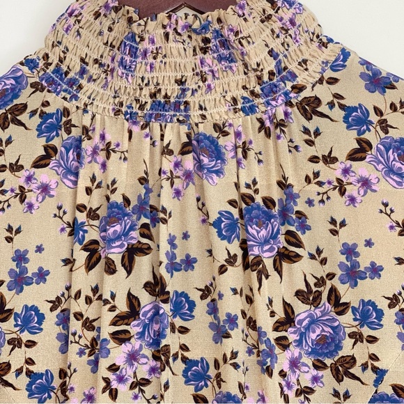 Yellow and Purple Ruffled Tiered Midi Dress with Mock Neck - Picture 7 of 9